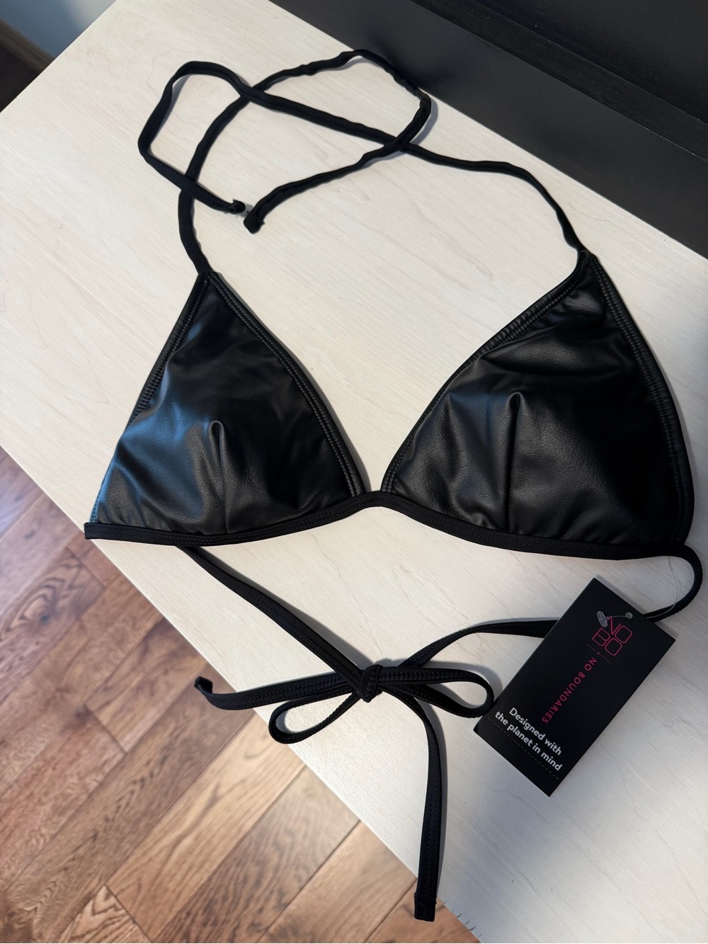 NWT Black Leather Women's Triangle Bikini Top -